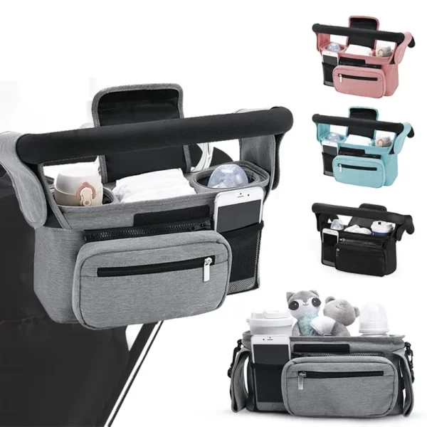 Large Capacity Baby Stroller Storage Bag - Travel Hanging Diaper Bag with Phone & Bottle Holder - Essential Mummy Pram Accessories