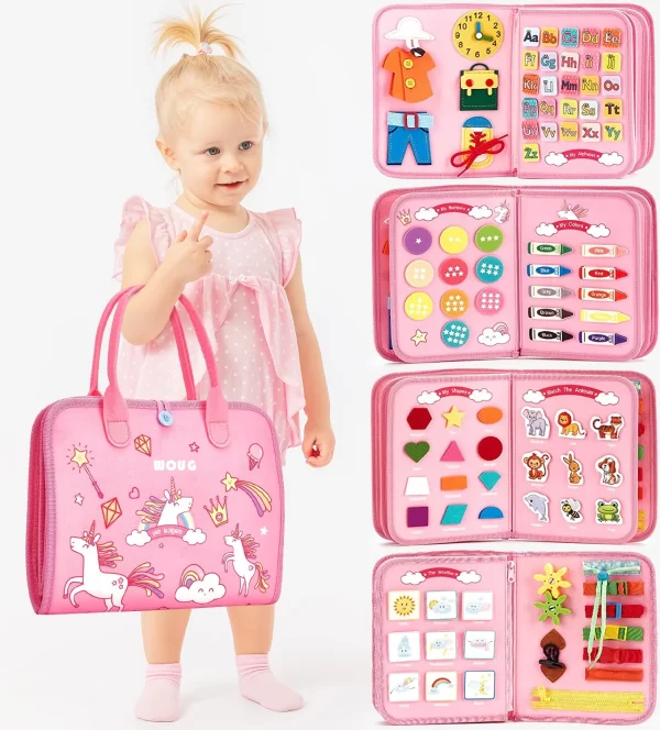 Montessori Busy Board for Toddlers: Engaging Travel Toy for Boys & Girls - Preschool Learning of Life Skills, Alphabet, Numbers & Shapes - Image 6