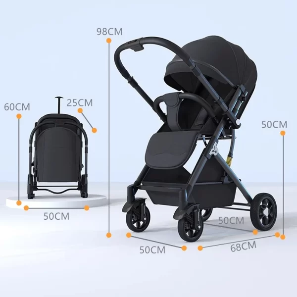 Lightweight High Landscape Newborn Baby Stroller - Two-Way Push Trolley with Spine Protection & Four Wheels - Image 6