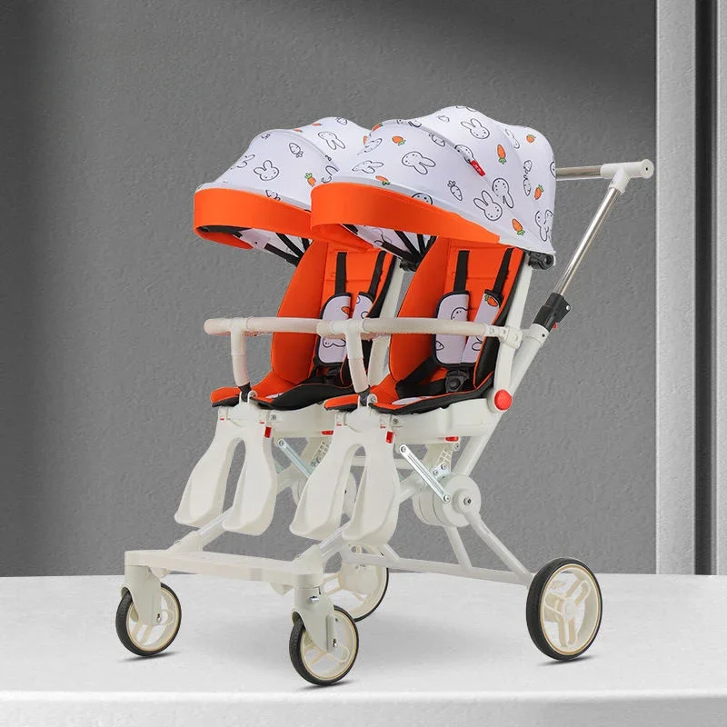 Lightweight Foldable Double Baby Stroller: Twin Safety Pushchair Prams Buggy Carriage