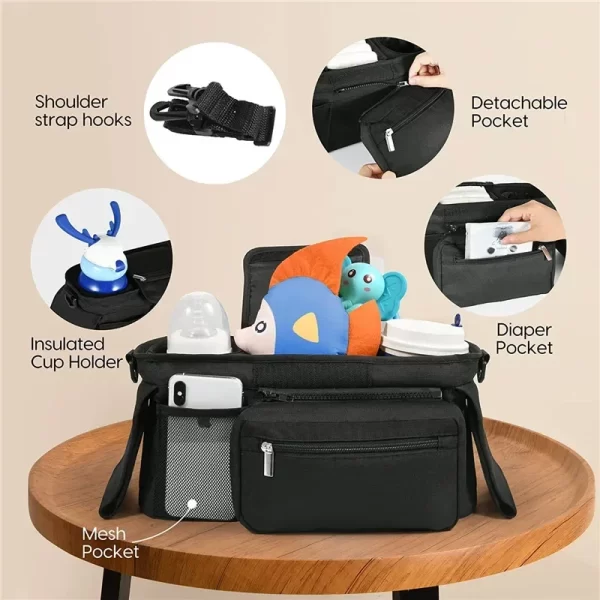 Large Capacity Baby Stroller Storage Bag - Travel Hanging Diaper Bag with Phone & Bottle Holder - Essential Mummy Pram Accessories - Image 3