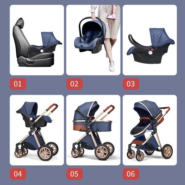 3-in-1 Luxury Baby Stroller: High Landscape, Portable Infant Carrier with Sit and Lie Functionality - Image 6