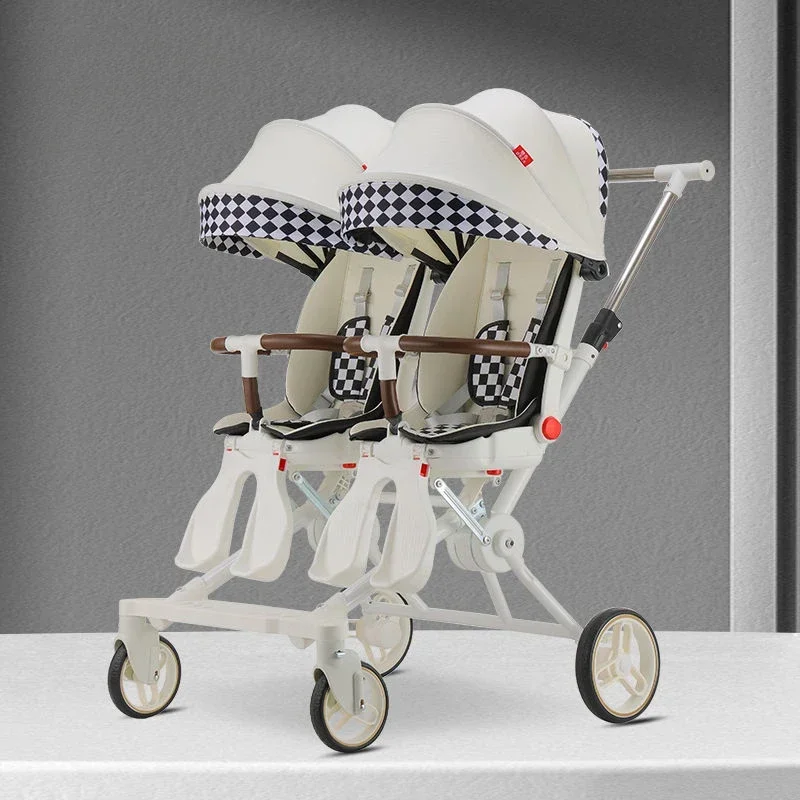 Portable Twin Stroller: Foldable Double Pushchair for Infants - Ideal for 2 Children, Carro Para Bebés Gemelos Prams