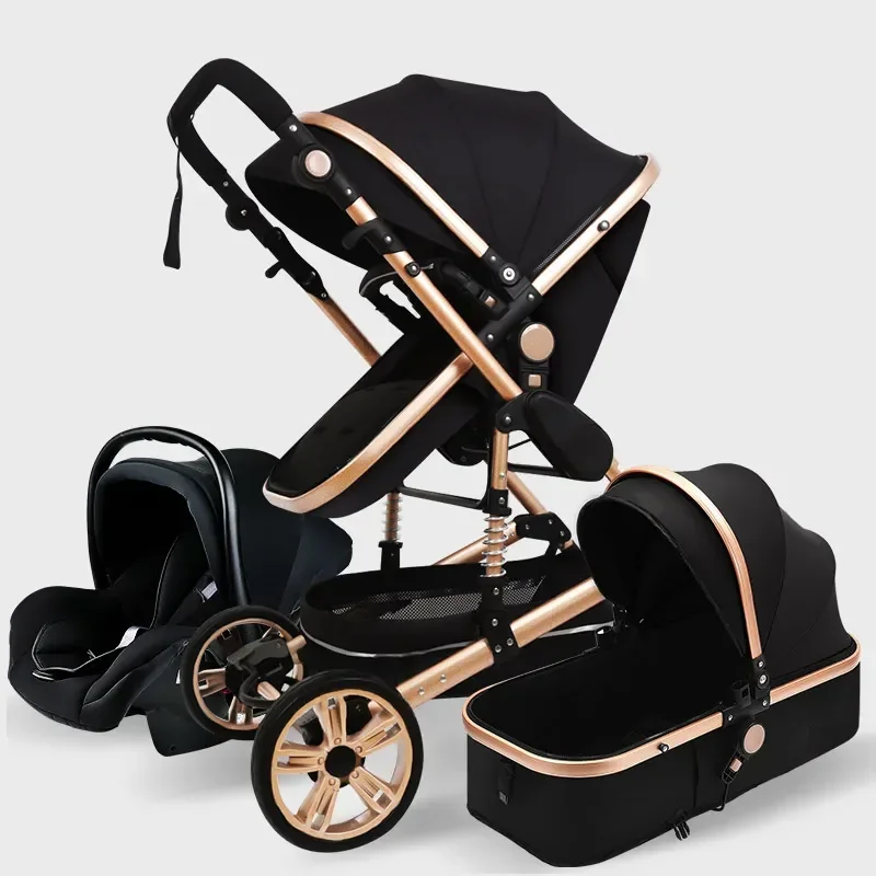 3-in-1 Luxury High Landscape Baby Stroller with Car Seat: Pink Travel Pram and Baby Carrier Pushchair