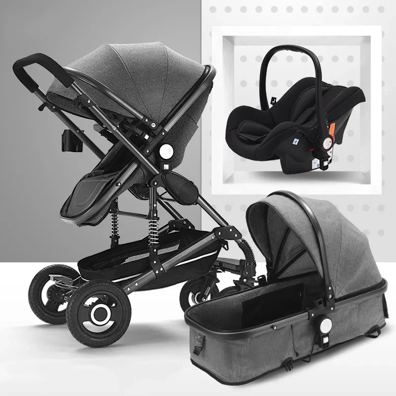 3-in-1 Luxury High Landscape Baby Stroller with Car Seat: Pink Travel Pram and Baby Carrier Pushchair